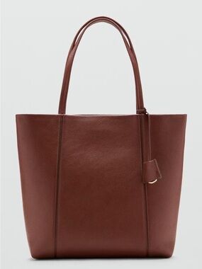 Mango Black Pebbled faux Leather Tote with Long Handles